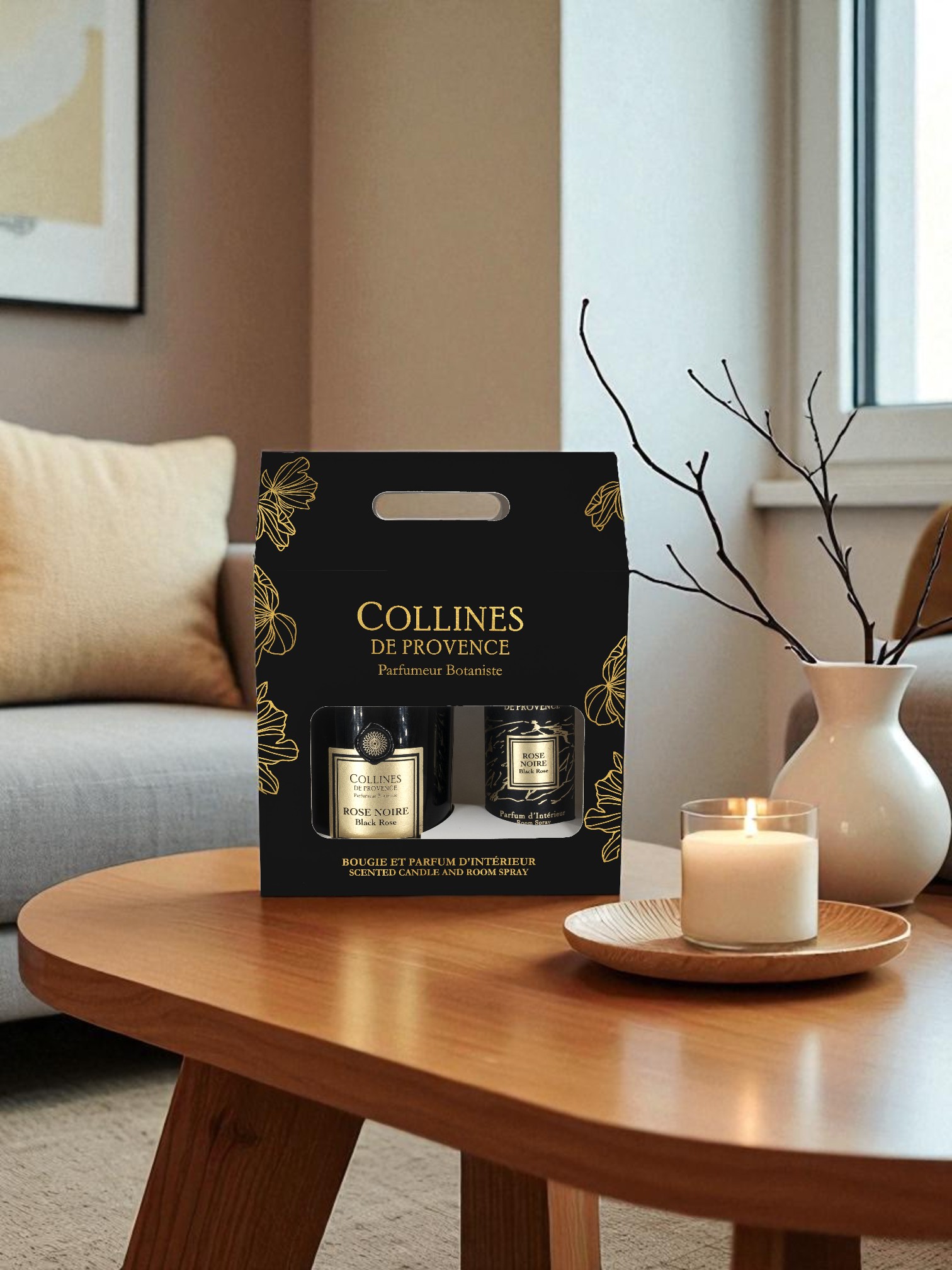 Rose Noire - Coffret Bougie 180g & Parfum d'intérieur